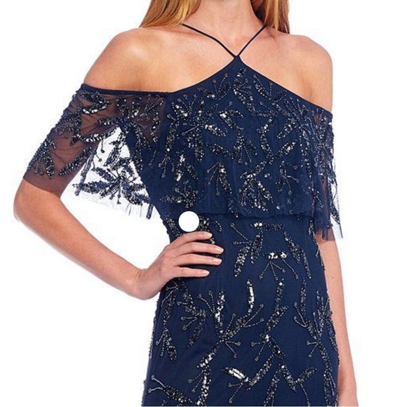 Aidan Mattox Beaded Navy Gown - Picture 2 of 8